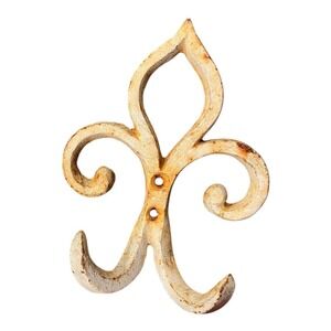 Vintage Iron Metal Wall Mount Coat Hanger  Garden Hook Fleur De Lis 7" Tall‎